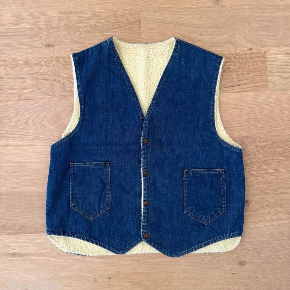 Vintage Denim Sherpa Lined Western Vest